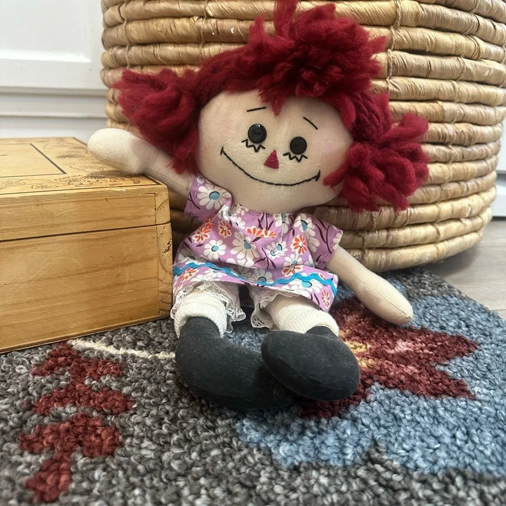 Vintage Handmade Plush Rag Doll Raggedy Ann Boho Dress Dolly